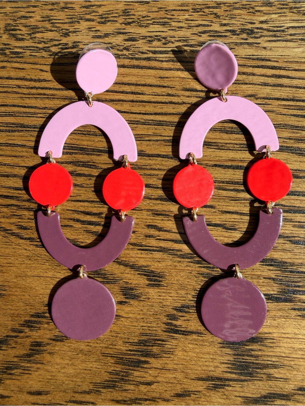 J. Crew Pink, Red & Purple Geometric Drop Earrings